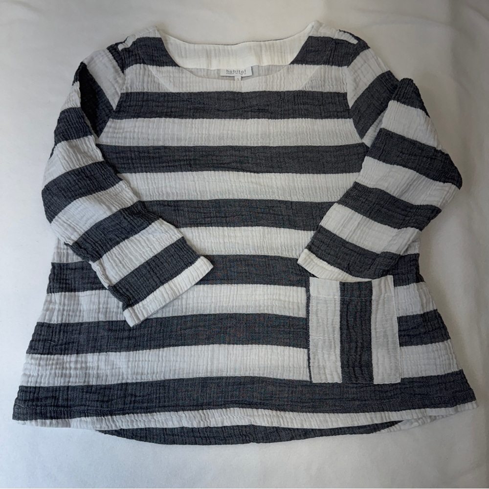 Habitat Cotton Striped Shirt w/ Pocket, Small, Black White Coastal Preppy Sailor